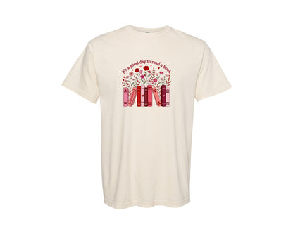 brand:Comfort Colors|color:Ivory|Book Lover Valentine Floral Graphic T-Shirt