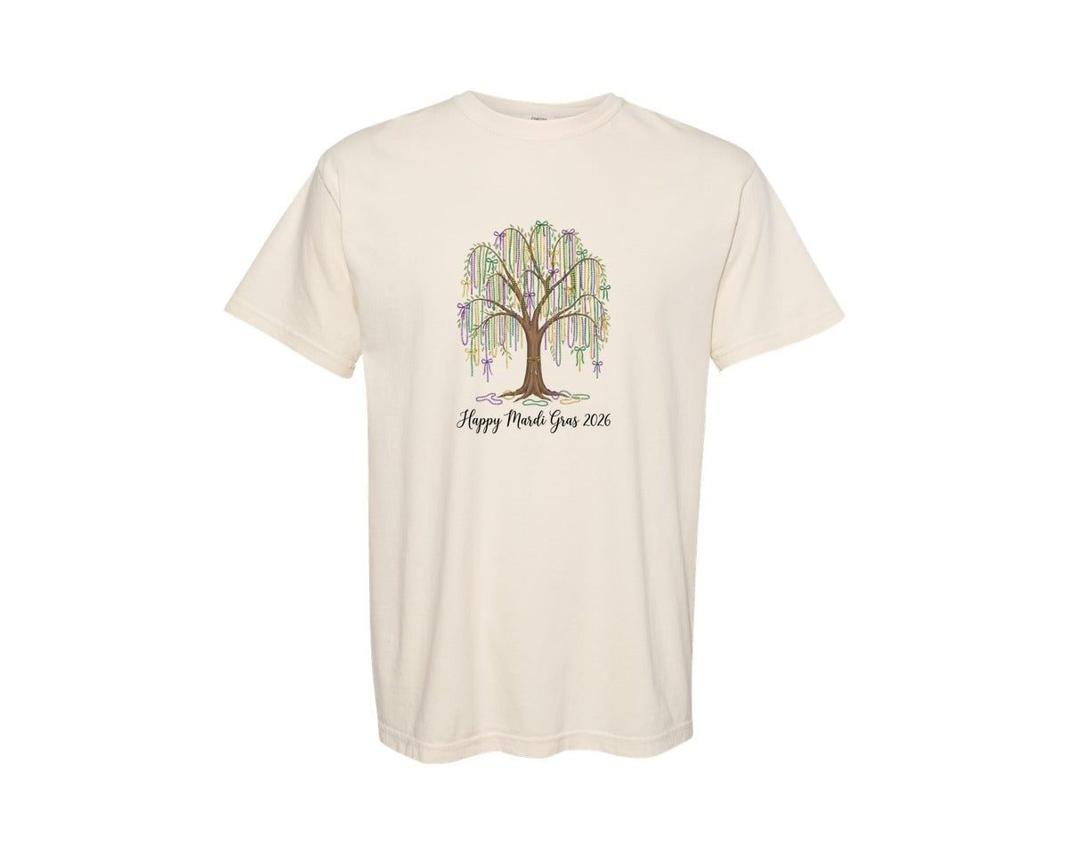 brand:Comfort Colors|color:Ivory|Mardi Gras Beads Tree Graphic T-Shirt