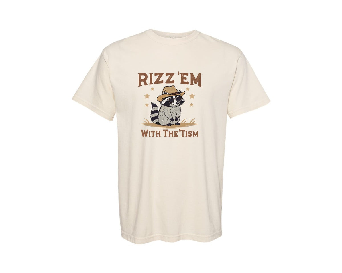 brand:Comfort Colors|color:Ivory|Raccoon Funny Raccoon Rizz Em Graphic T-Shirt