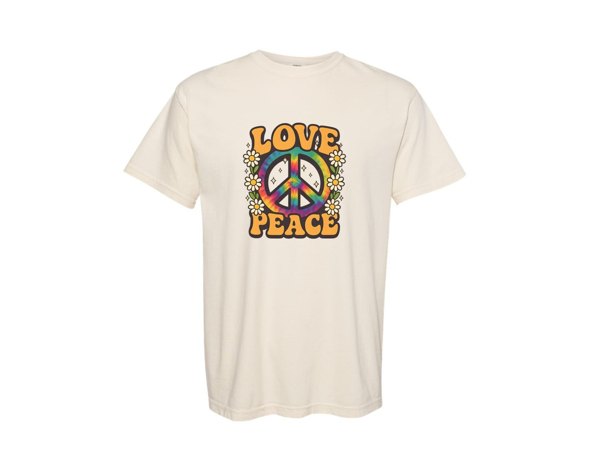 brand:Comfort Colors|color:Ivory|Love Peace Retro 70S Retro T Shirt Graphic T-Shirt