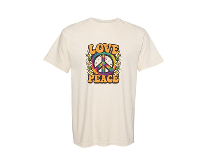 brand:Comfort Colors|color:Ivory|Love Peace Retro 70S Retro T Shirt Graphic T-Shirt