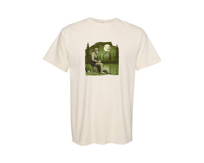 brand:Comfort Colors|color:Ivory|Vintage Outdoor Nature Bigfoot Fishing Graphic T-Shirt