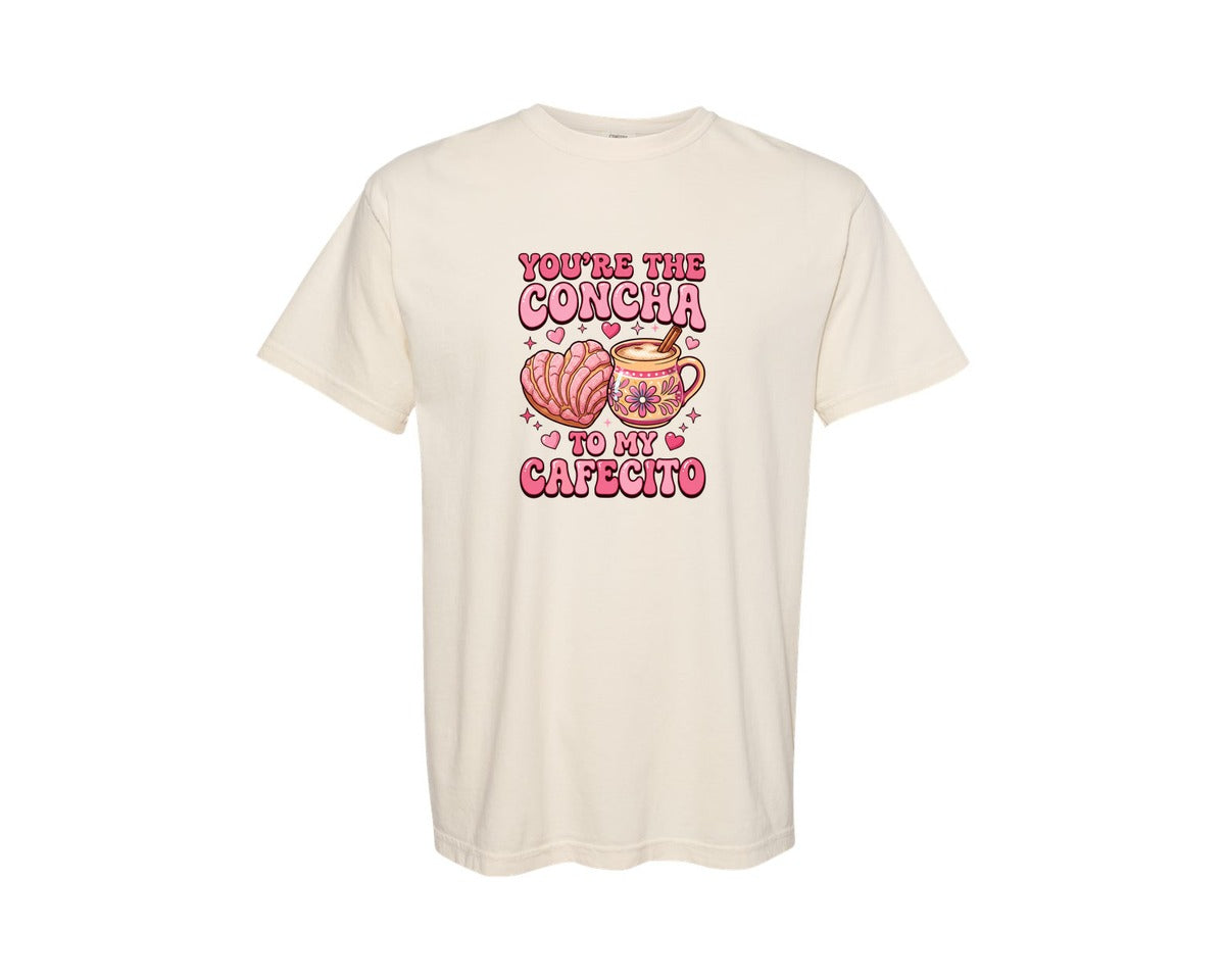 brand:Comfort Colors|color:Ivory|Valentine Concha And Cafecito Graphic T-Shirt