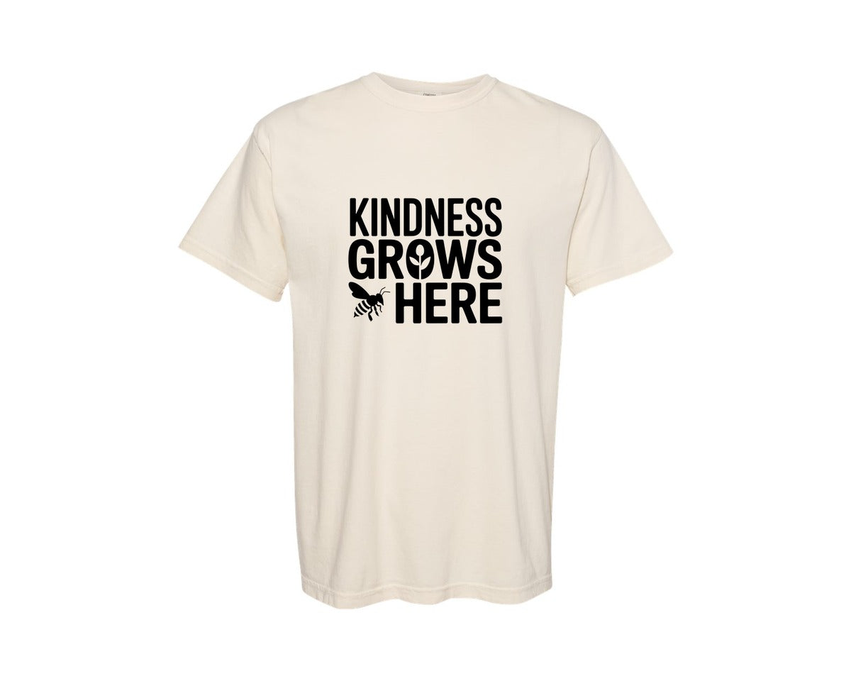 brand:Comfort Colors|color:Ivory|Kindness Grows Here Bee Ai Graphic T-Shirt