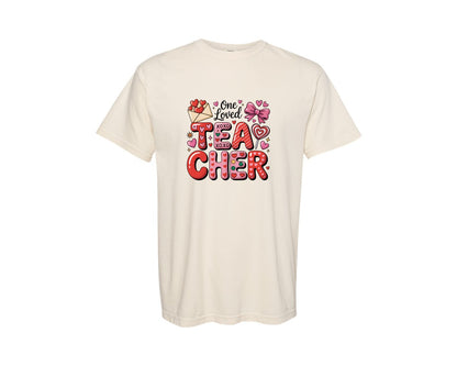 brand:Comfort Colors|color:Ivory|One Loved Teacher Valentines Day 3 Graphic T-Shirt