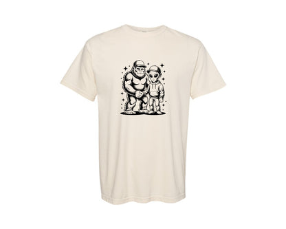 brand:Comfort Colors|color:Ivory|Alien Bigfoot Hand Shake Cryptid Funny Graphic T-Shirt
