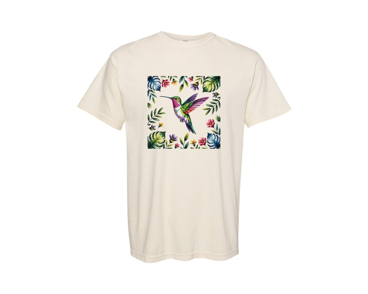 brand:Comfort Colors|color:Ivory|Hummingbird Tropical Flowers Graphic T-Shirt