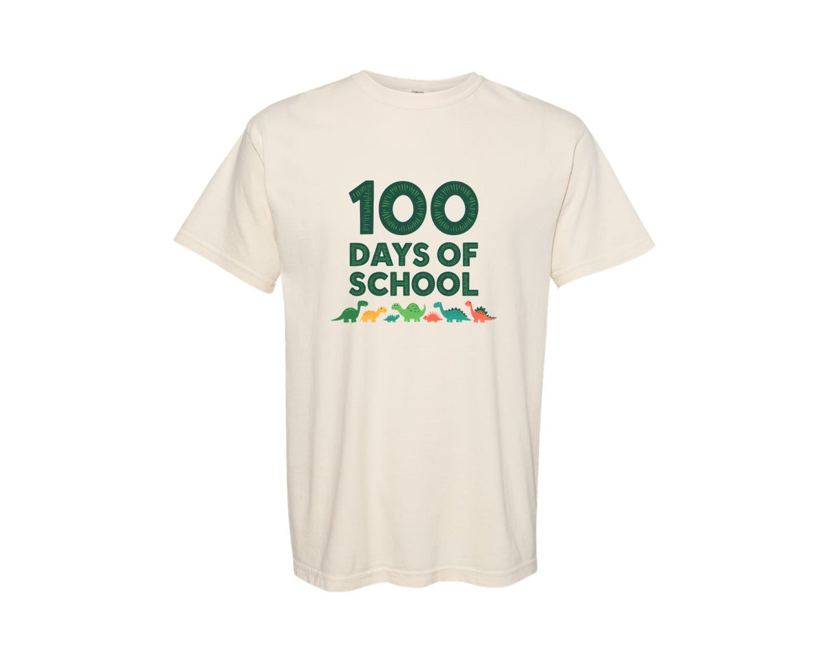 brand:Comfort Colors|color:Ivory|100 Days Of School Dinosaurs 2 Graphic T-Shirt