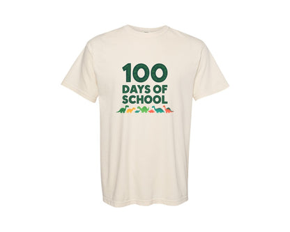 brand:Comfort Colors|color:Ivory|100 Days Of School Dinosaurs 2 Graphic T-Shirt