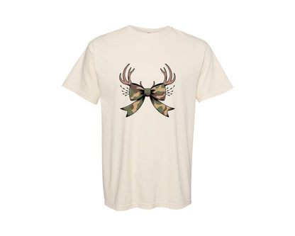 brand:Comfort Colors|color:Ivory|Hunting Season Preppy Camo Bow 20 Graphic T-Shirt