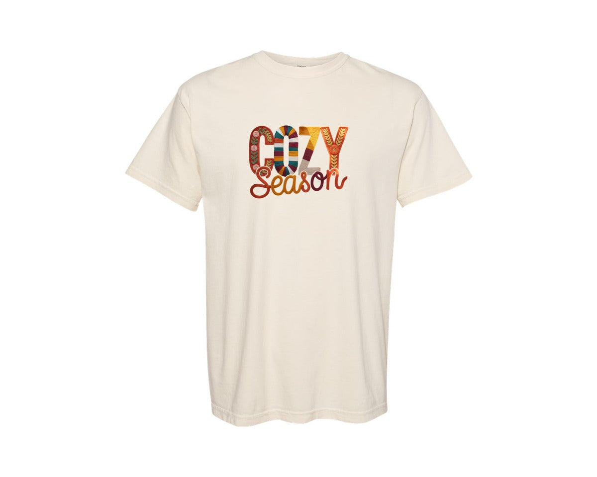 brand:Comfort Colors|color:Ivory|Crochet Cozy Season Preppy Design Graphic T-Shirt