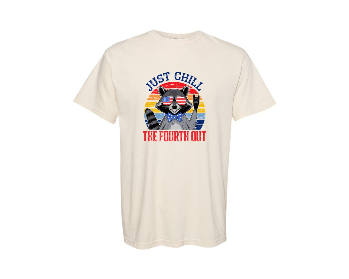 brand:Comfort Colors|color:Ivory|Retro Raccoon 4Th Of July Chill Vibes Graphic T-Shirt