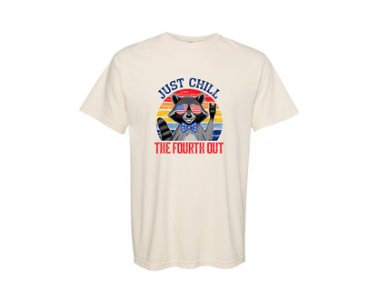 brand:Comfort Colors|color:Ivory|Retro Raccoon 4Th Of July Chill Vibes Graphic T-Shirt