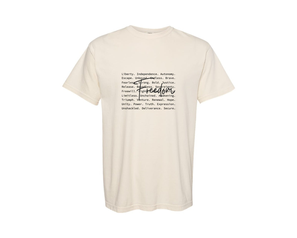brand:Comfort Colors|color:Ivory|Freedom Words 4Th Of July Graphic T-Shirt