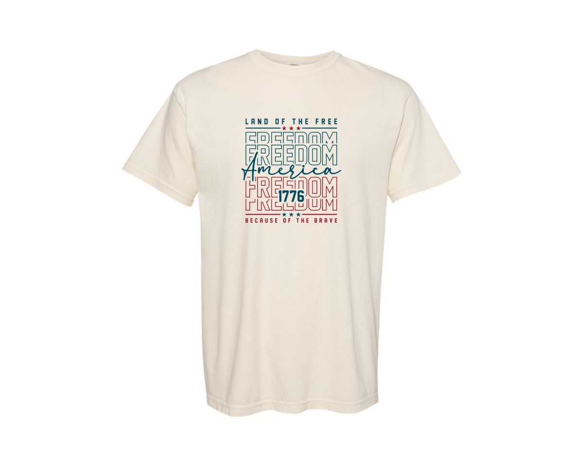 brand:Comfort Colors|color:Ivory|4Th Of July America Land Of The Free 3 Graphic T-Shirt