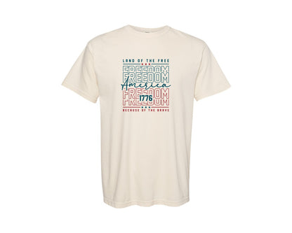 brand:Comfort Colors|color:Ivory|4Th Of July America Land Of The Free 3 Graphic T-Shirt