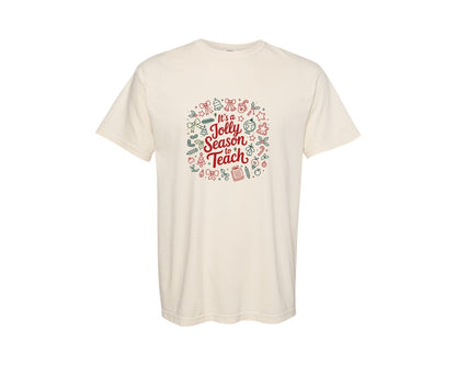brand:Comfort Colors|color:Ivory|Christmas Jolly Season Pngteacher Graphic T-Shirt