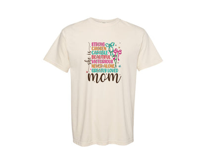 brand:Comfort Colors|color:Ivory|She Is Mom Colorful Bible Verse Graphic T-Shirt