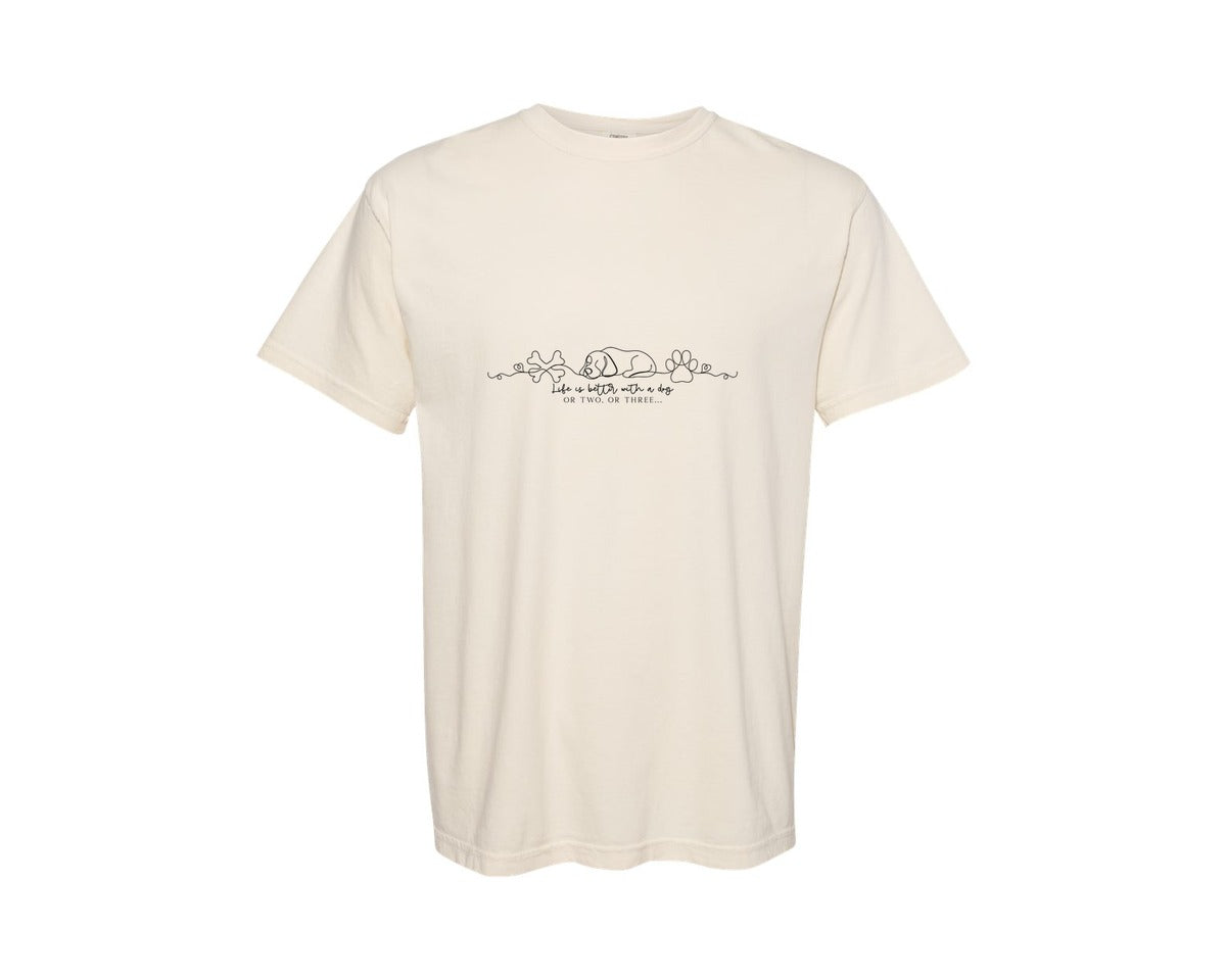 brand:Comfort Colors|color:Ivory|Life Is Better With A Dog Dog Life Graphic T-Shirt