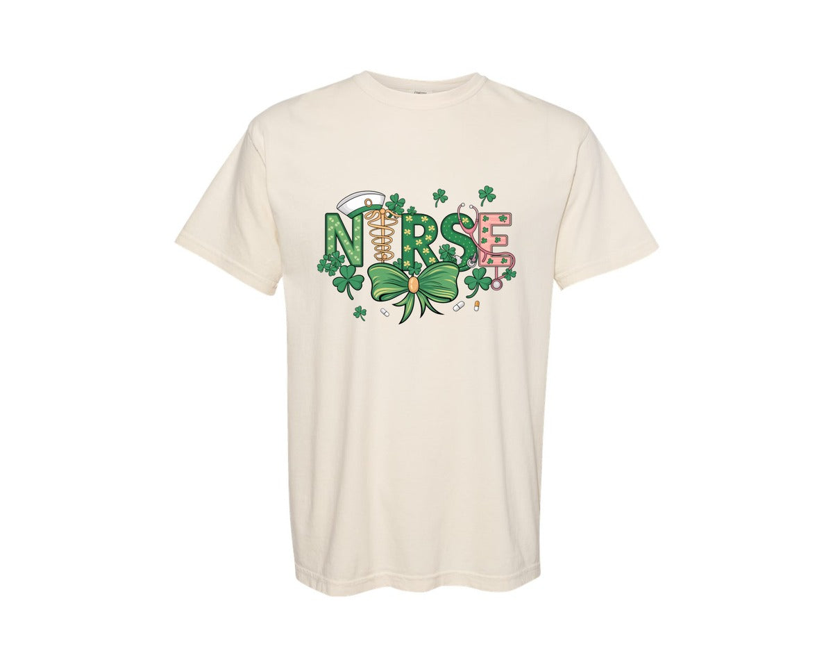 brand:Comfort Colors|color:Ivory|St Patricks Day Nurse Lucky Nurse 6 Graphic T-Shirt