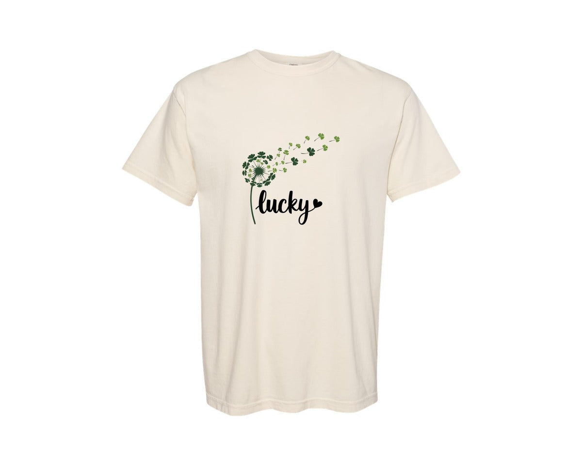 brand:Comfort Colors|color:Ivory|St Patricks Day Dandelion Lucky Des Graphic T-Shirt