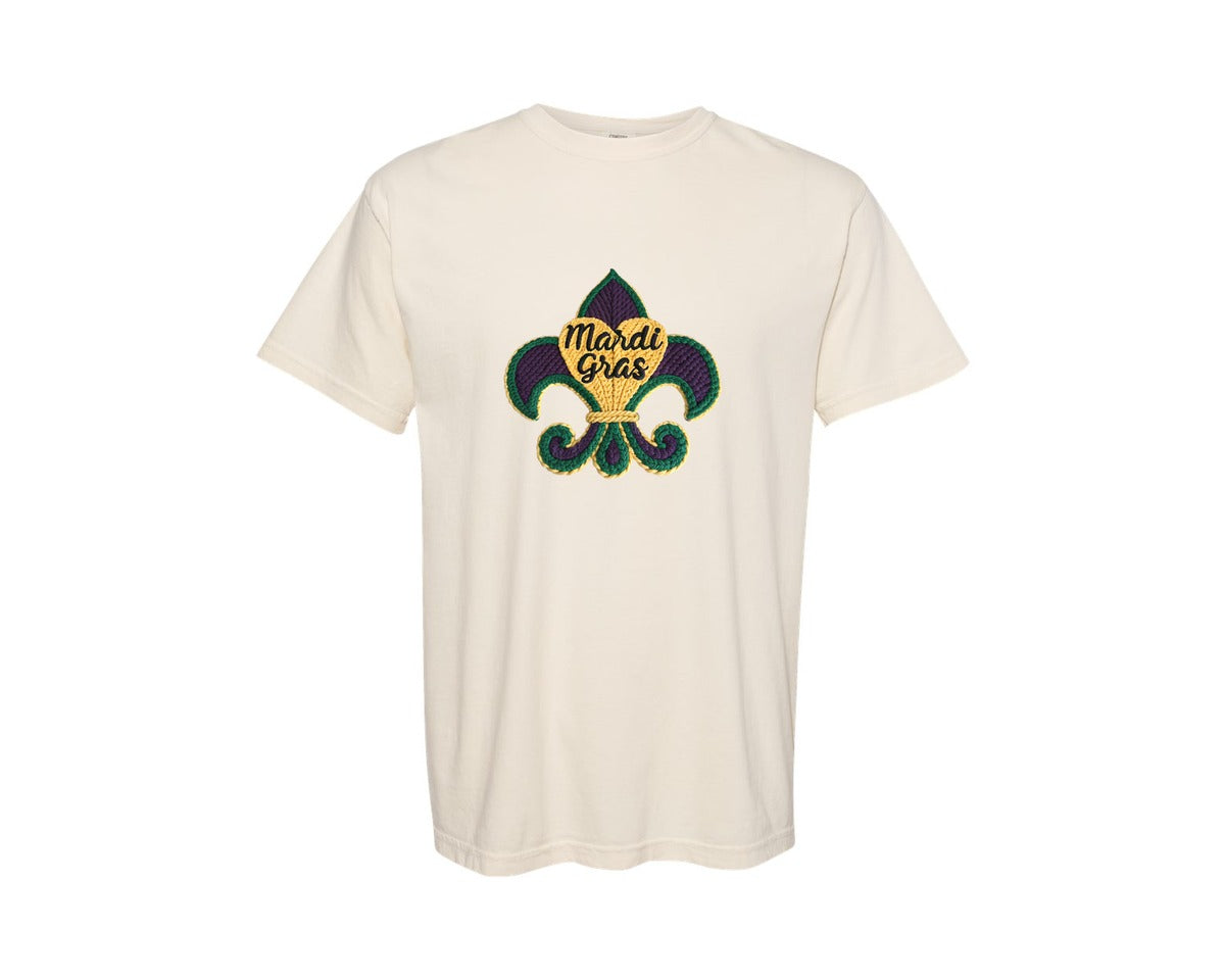 brand:Comfort Colors|color:Ivory|Mardi Gras Knitted Louisiana 2026 Graphic T-Shirt