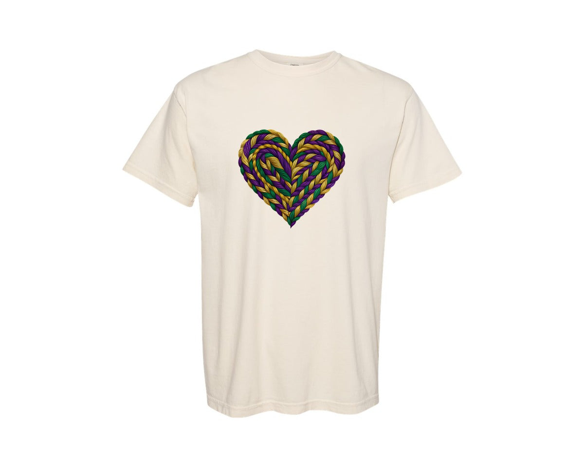 brand:Comfort Colors|color:Ivory|Latch Hook Mardi Gras Heart Graphic T-Shirt