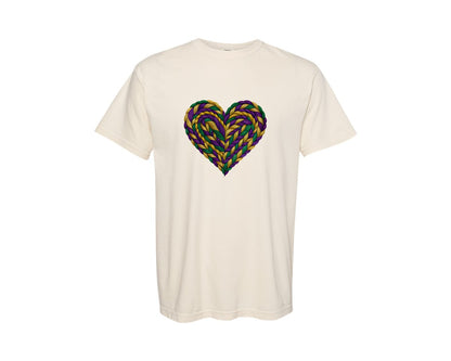 brand:Comfort Colors|color:Ivory|Latch Hook Mardi Gras Heart Graphic T-Shirt