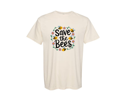 brand:Comfort Colors|color:Ivory|Save The Bees Cute Hand Drawn Graphic T-Shirt