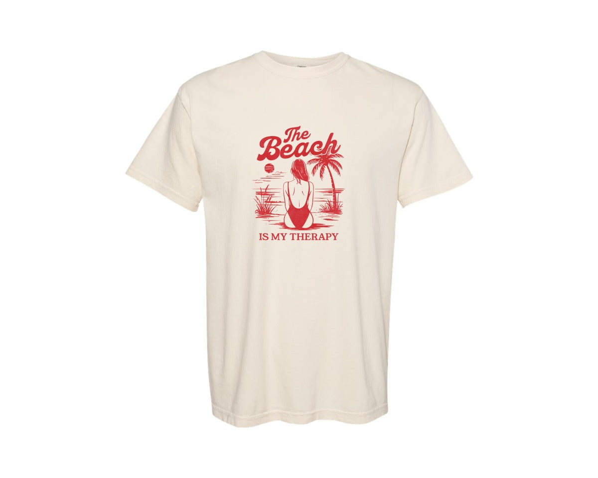 brand:Comfort Colors|color:Ivory|Retro Summer The Beach Is My Therapy Graphic T-Shirt