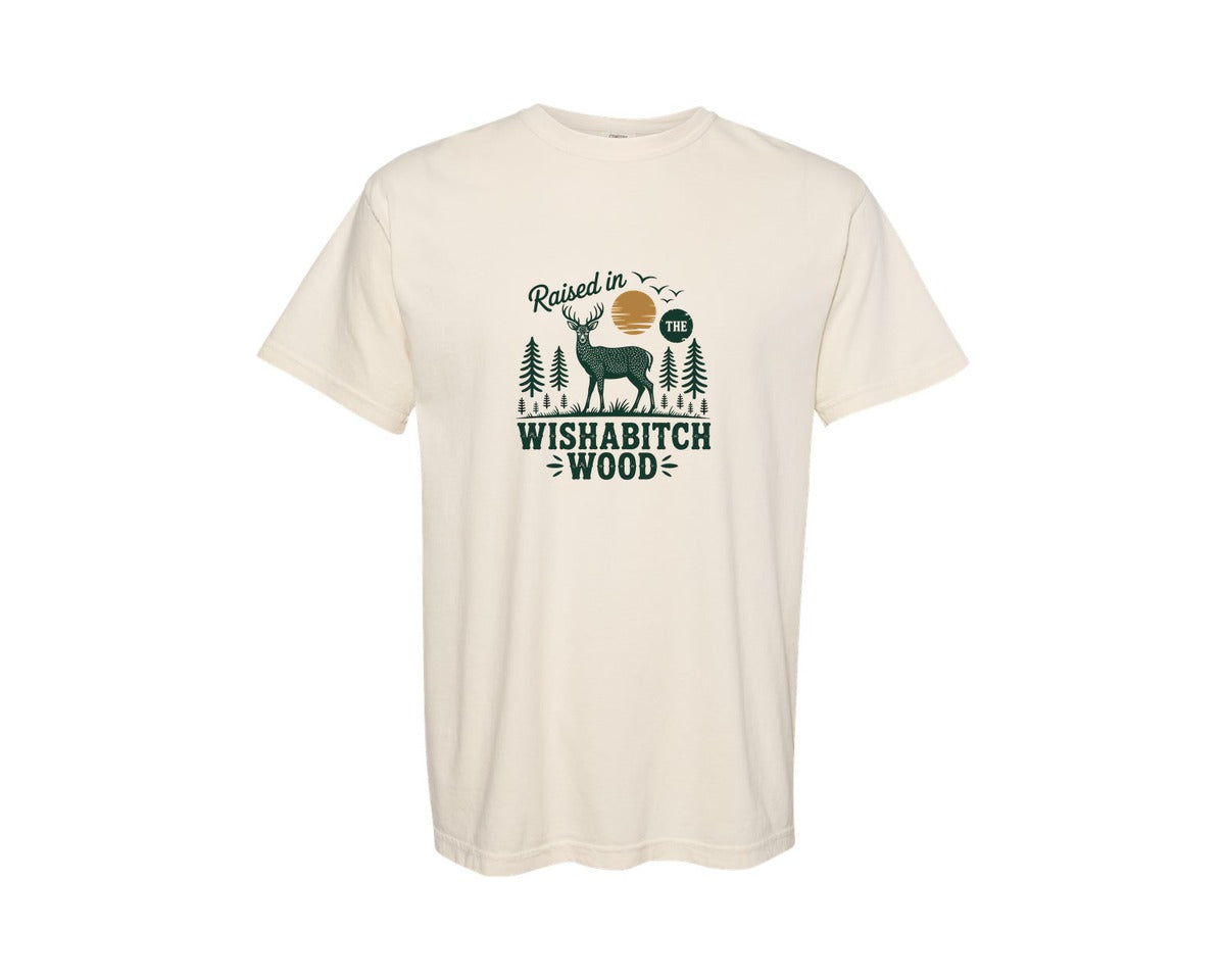 brand:Comfort Colors|color:Ivory|Raised In The Wishabitch Woods Camp Graphic T-Shirt