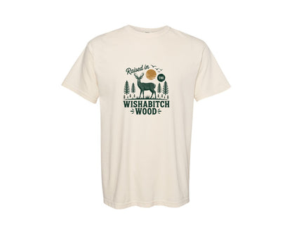 brand:Comfort Colors|color:Ivory|Raised In The Wishabitch Woods Camp Graphic T-Shirt