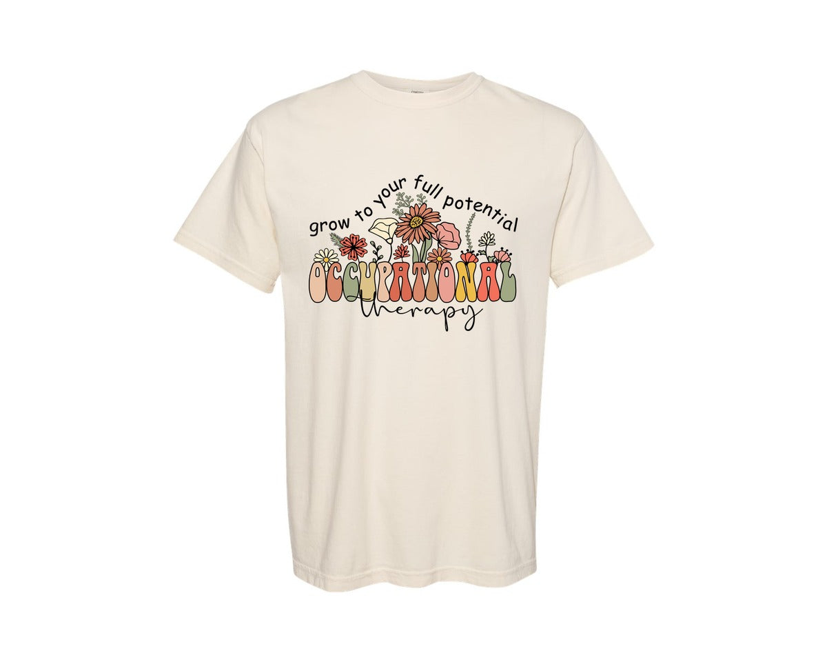 brand:Comfort Colors|color:Ivory|Occupational Therapy Floral Ot Graphic T-Shirt