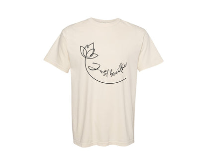 brand:Comfort Colors|color:Ivory|Just Breathe Yoga Lotus Graphic T-Shirt