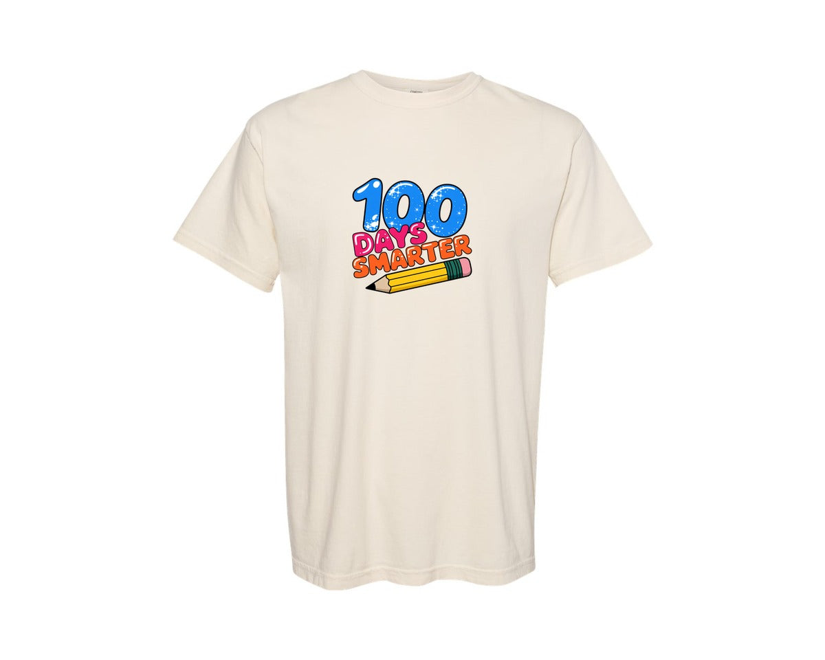 brand:Comfort Colors|color:Ivory|100 Days Smarter Teacher Student Graphic T-Shirt