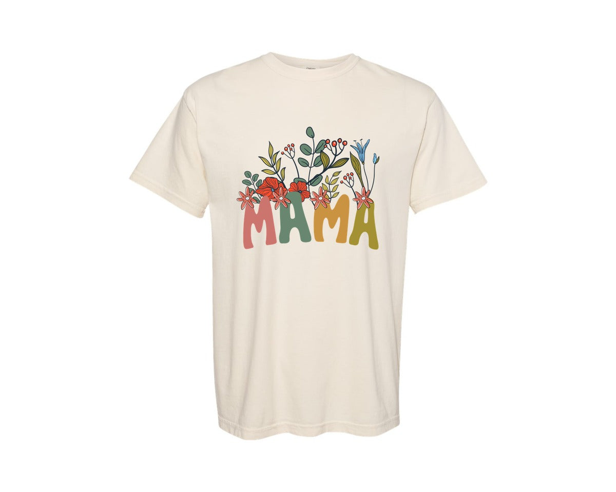brand:Comfort Colors|color:Ivory|Mama Shirt Wildflowers Mama Shirt Graphic T-Shirt