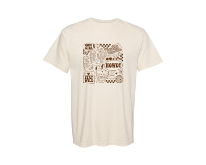 brand:Comfort Colors|color:Ivory|Retro Cowgirl Collage Western Graphic T-Shirt