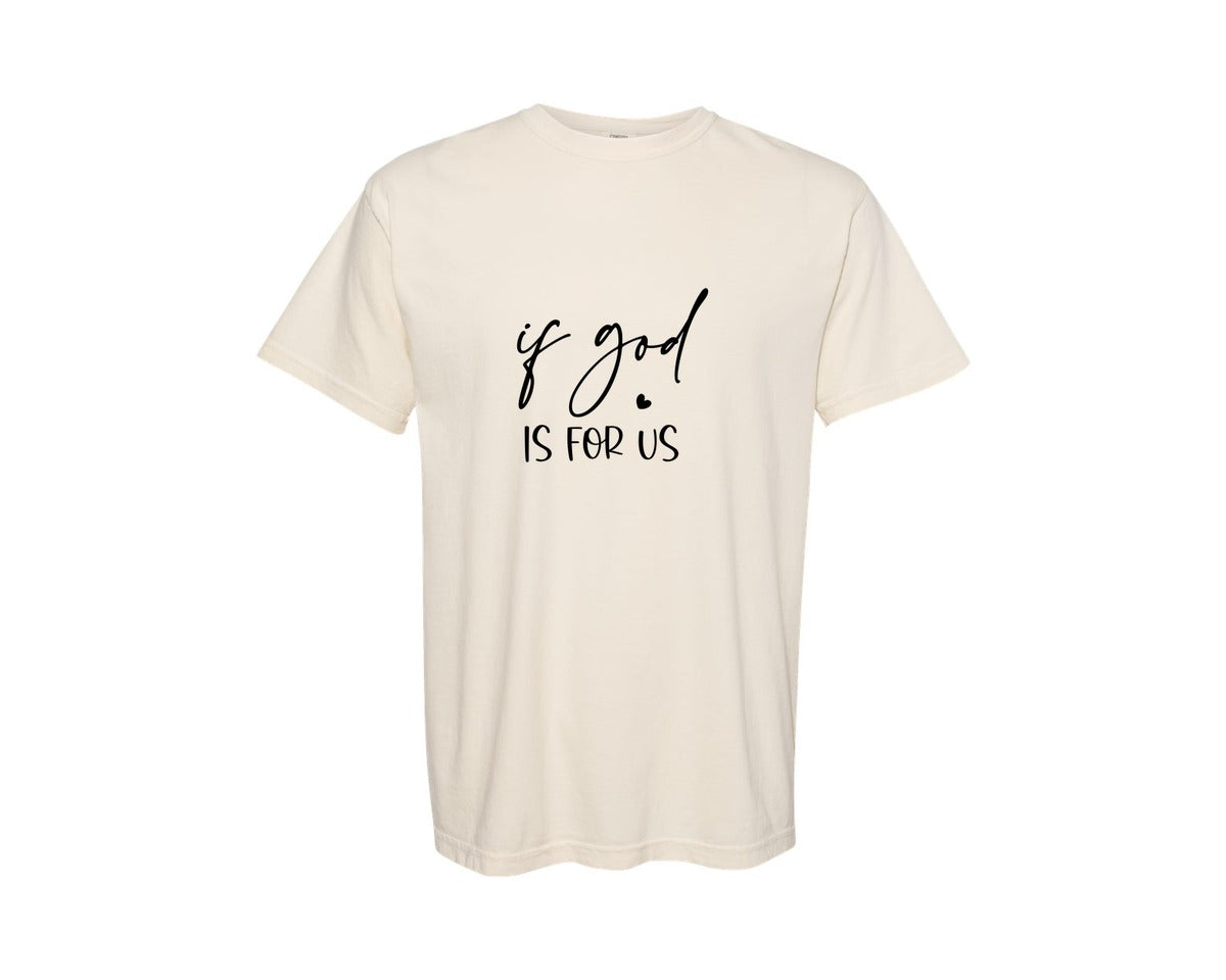 brand:Comfort Colors|color:Ivory|If God Is For Us Sleeve Design Graphic T-Shirt
