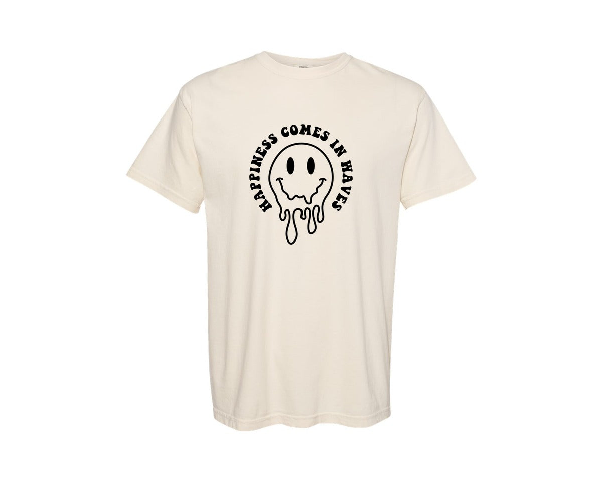 brand:Comfort Colors|color:Ivory|Happiness Comes In Waves Wavy Graphic T-Shirt