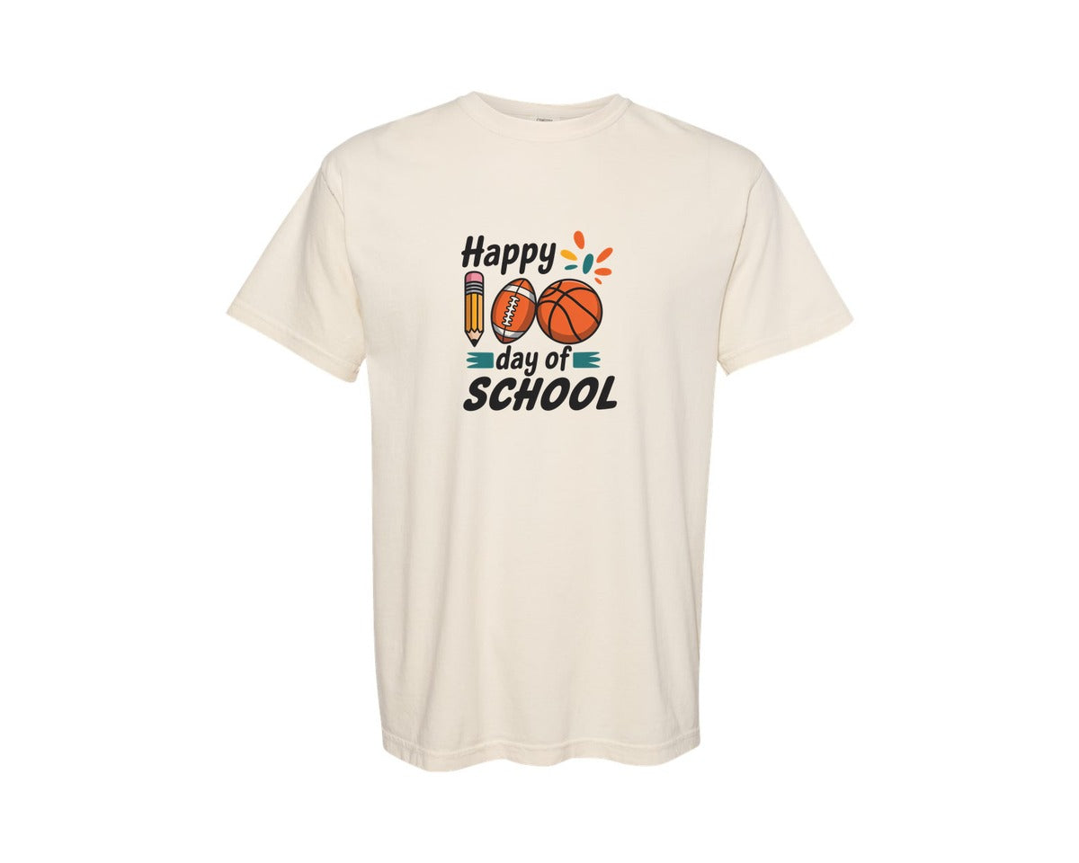 brand:Comfort Colors|color:Ivory|Happy 100 Days Of School Sports Graphic T-Shirt
