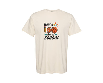 brand:Comfort Colors|color:Ivory|Happy 100 Days Of School Sports Graphic T-Shirt