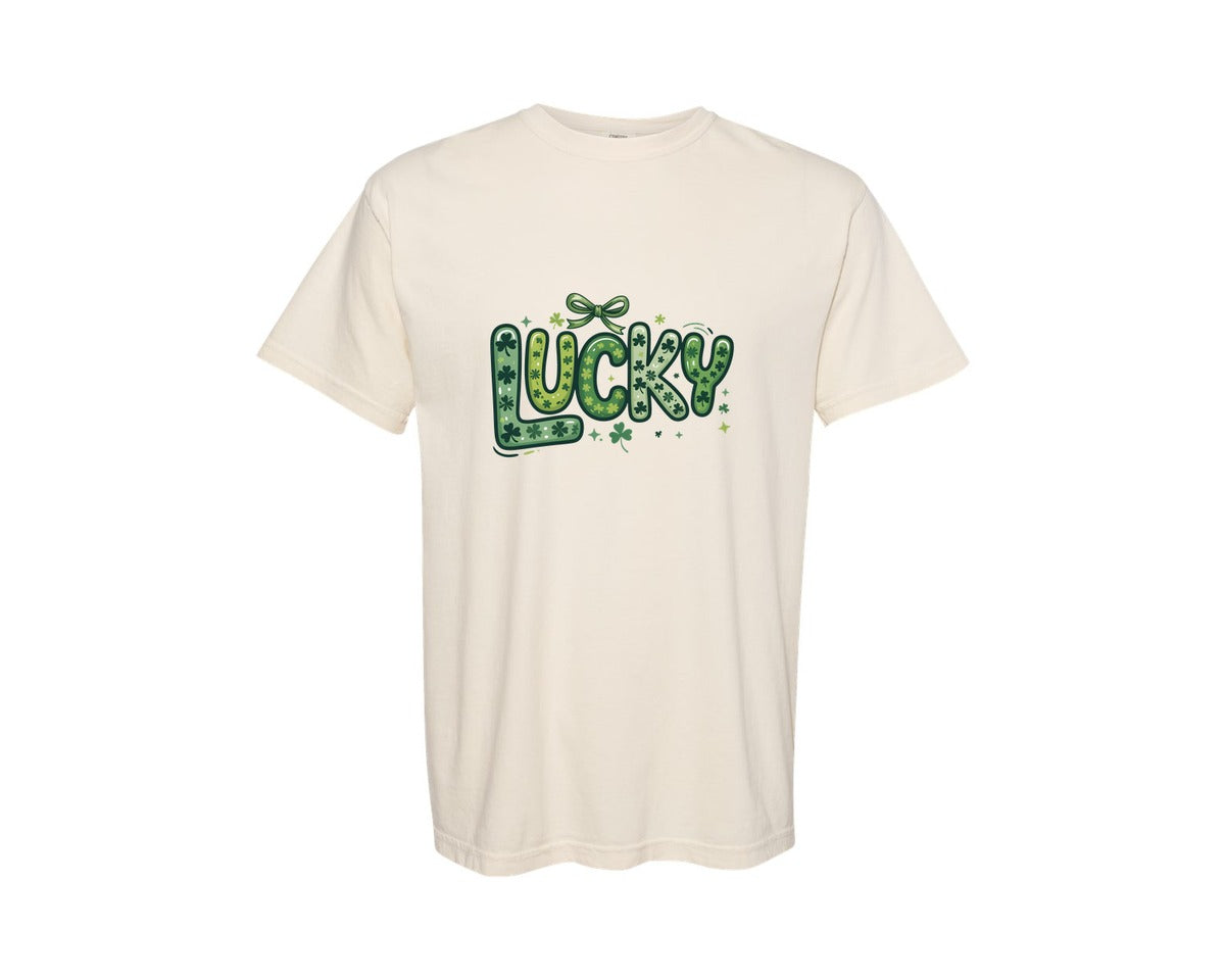 brand:Comfort Colors|color:Ivory|Preppy St Patricks Day Retro Lucky Graphic T-Shirt
