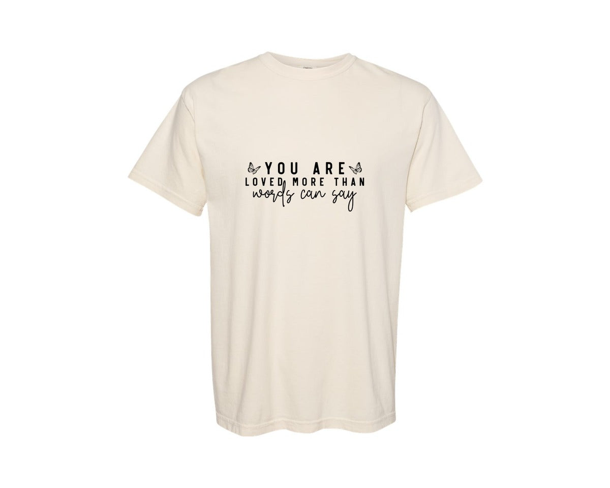 brand:Comfort Colors|color:Ivory|You Are Loved More Than Words Sleeve Graphic T-Shirt