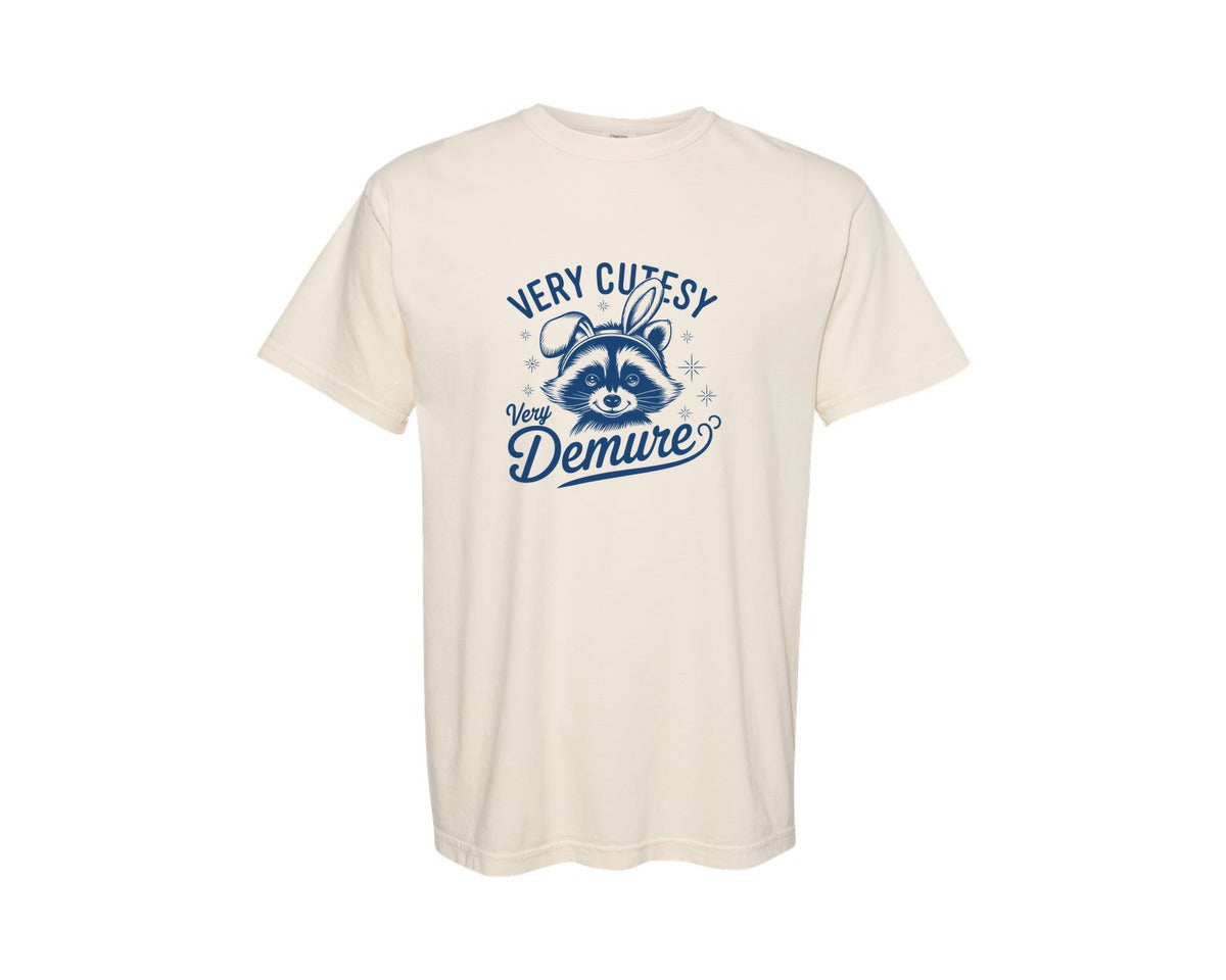 brand:Comfort Colors|color:Ivory|Very Cutesy Very Demure Raccoon T Shirt Graphic T-Shirt