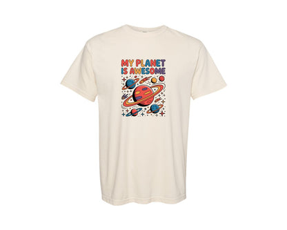 brand:Comfort Colors|color:Ivory|My Planet Is Awesome Colorful Cosmos Graphic T-Shirt