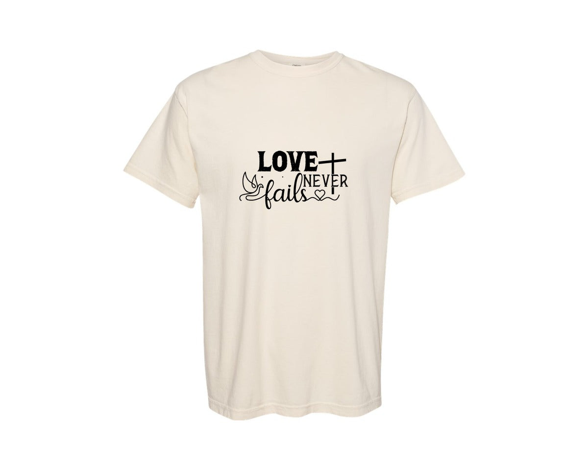 brand:Comfort Colors|color:Ivory|Love Never Fails Sleeve Svgbible Quotes Graphic T-Shirt