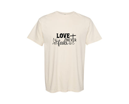 brand:Comfort Colors|color:Ivory|Love Never Fails Sleeve Svgbible Quotes Graphic T-Shirt