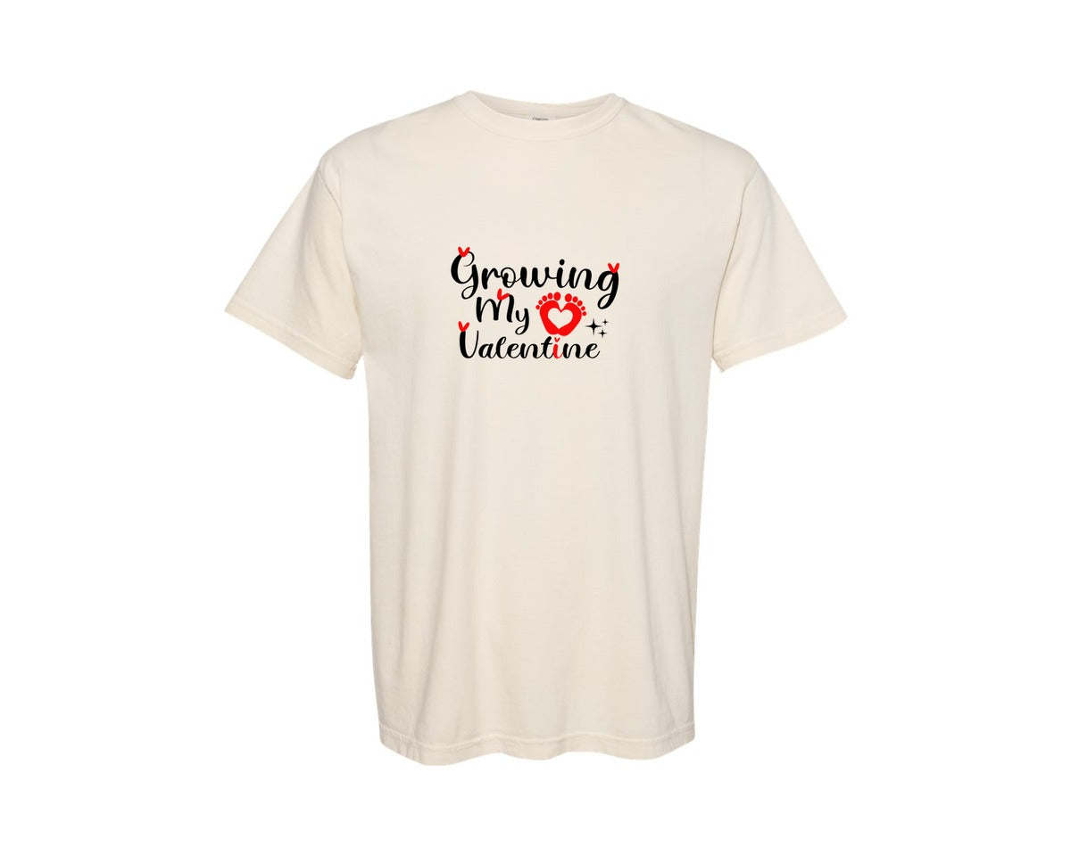 brand:Comfort Colors|color:Ivory|Growing My Valentines Pregnancy Announce Graphic T-Shirt
