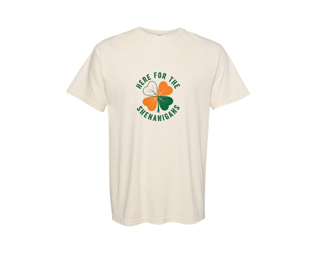 brand:Comfort Colors|color:Ivory|Here For The Shenanigans Clover Graphic T-Shirt