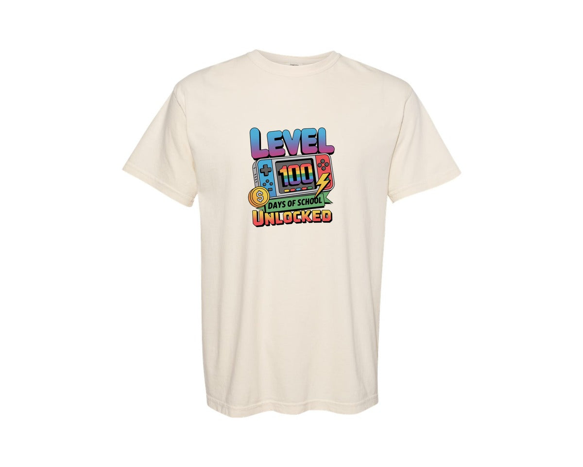 brand:Comfort Colors|color:Ivory|Level 100 Days Of School Gamer Graphic T-Shirt